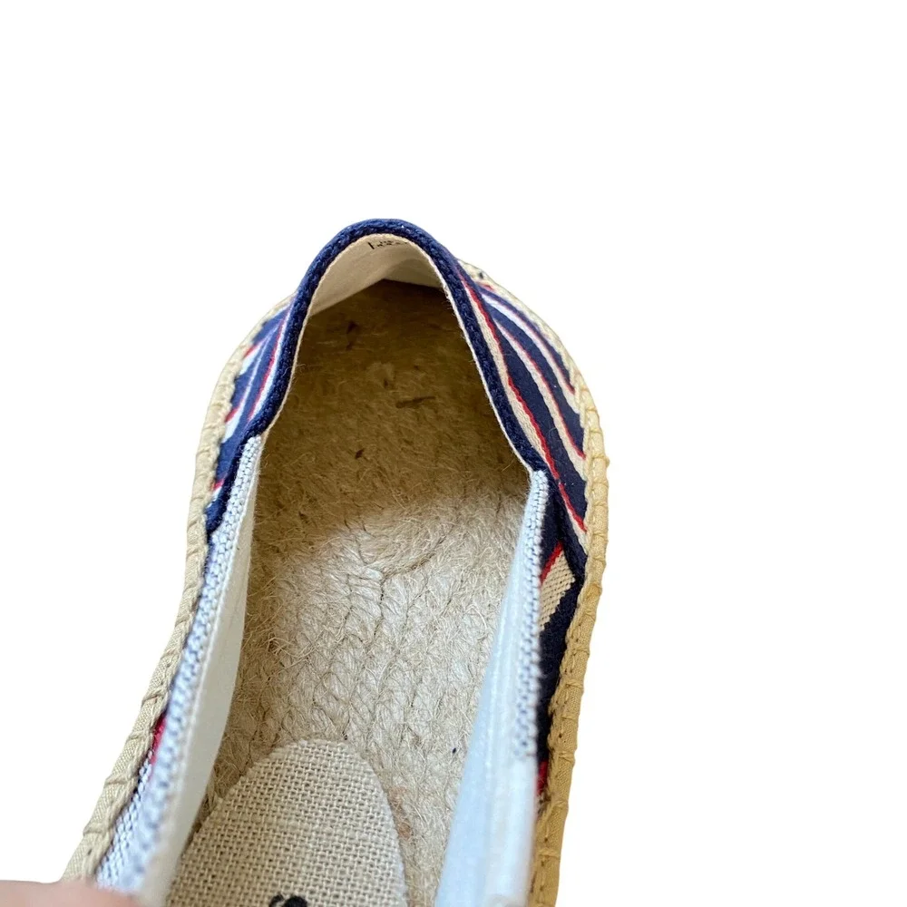 Soludos Womens Nautical Striped Canvas Espadrille‎ Flats Navy Blue Red White 8